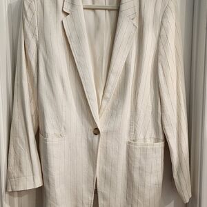 LOFT Cream Blazer with Pinstripes